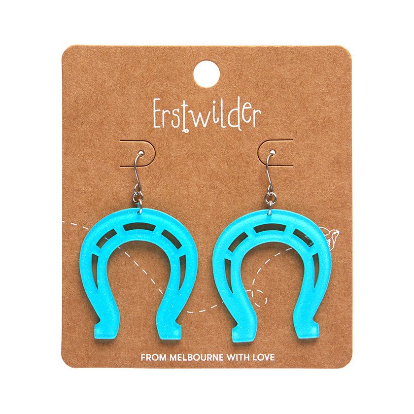 Horseshoe Glitter Resin Drop Earrings - Blue - Rockamilly-Jewellery-Vintage