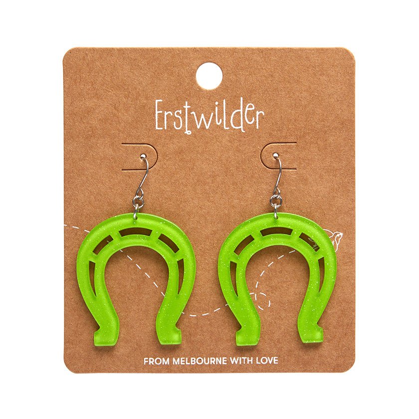 Horseshoe Glitter Resin Drop Earrings - Green - Rockamilly-Jewellery-Vintage