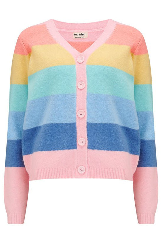 Izzy Pastel Rainbow Striped Cardigan - Rockamilly-Knitwear-Vintage