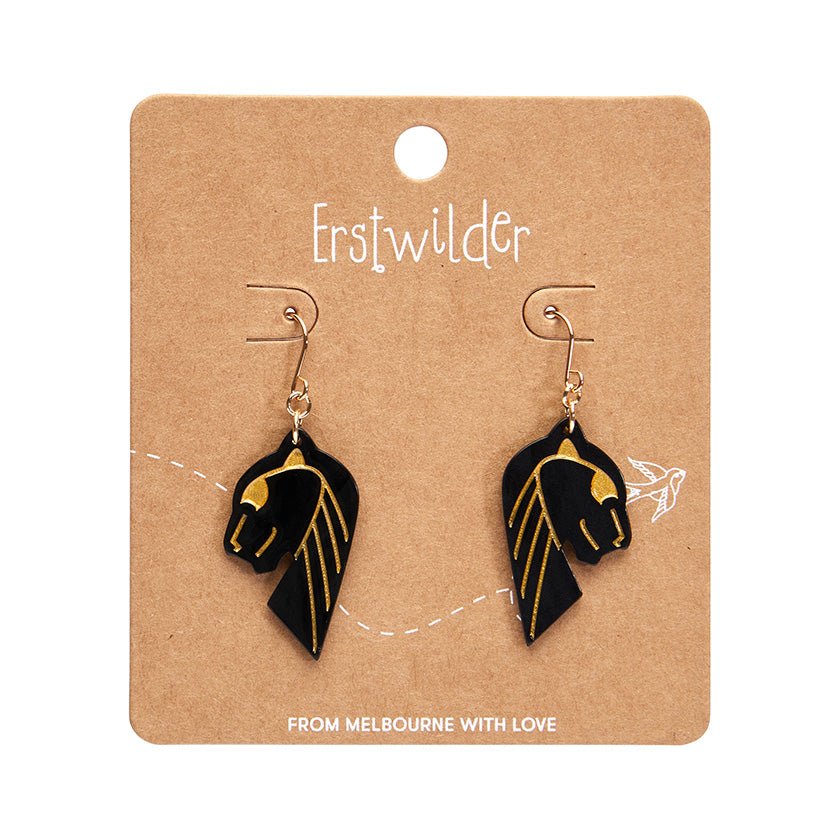 Jaguar Solid Black Resin Drop Earrings - Gold - Rockamilly-Jewellery-Vintage
