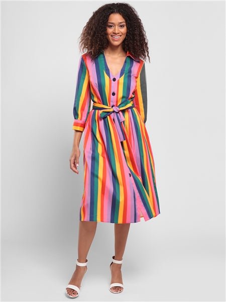 Lauren Rainbow Wishes Stripe Dress - Rockamilly-Dresses-Vintage