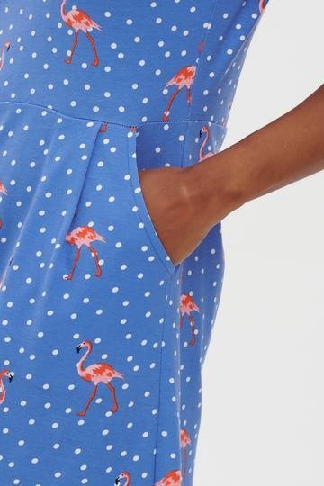 Liliana Jersey Dress Blue, Dotty Flamingos - Rockamilly-Dresses-Vintage