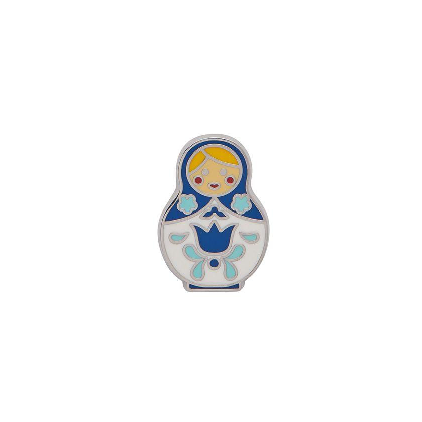 Matryoshka Memories Small Blue/Wht Enamel Pin Erstwilder - Rockamilly-Accessories-Vintage