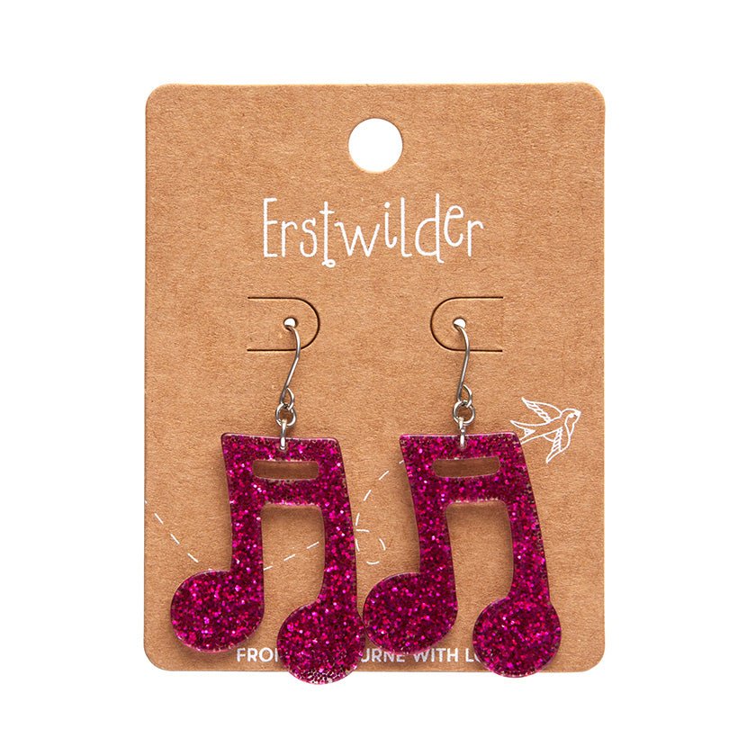 Musical Note Glitter Resin Drop Earrings - Fuchsia - Rockamilly-Jewellery-Vintage