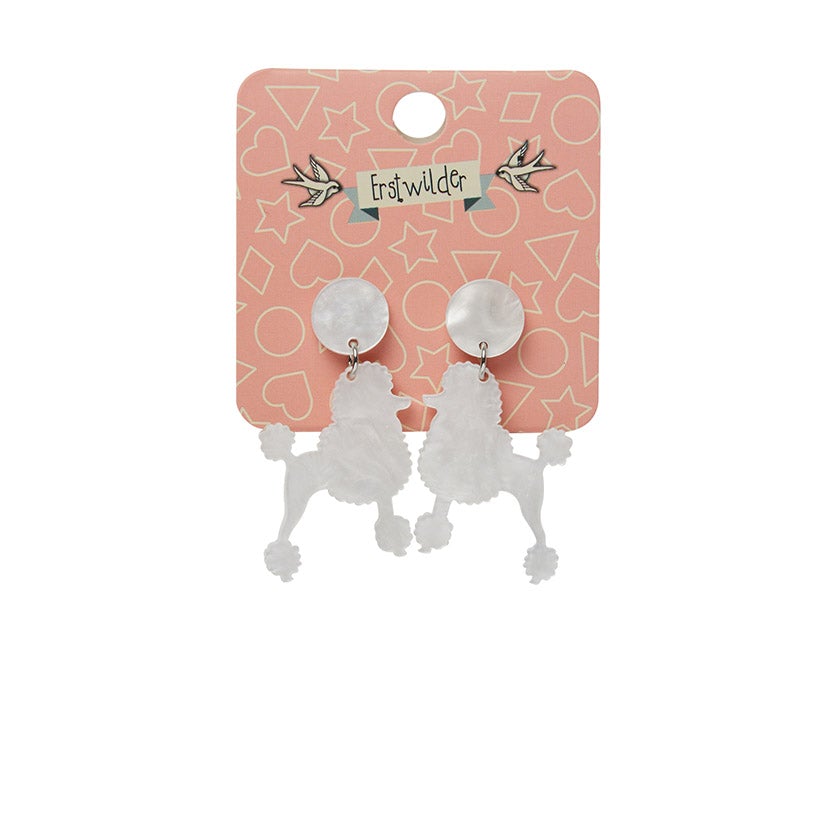 Poodle Ripple Post Drop Earrings - White (B) - Rockamilly-Jewellery-Vintage