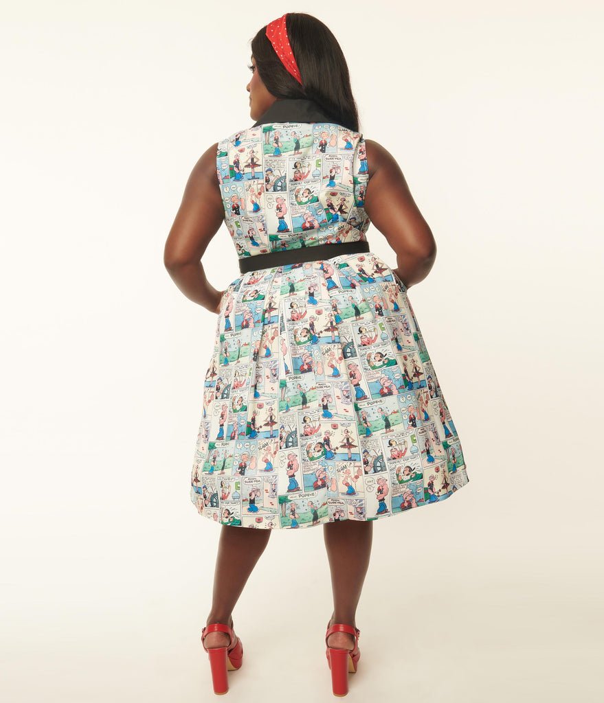 Popeye Classic Comic Print Swing Dress - Rockamilly-Dresses-Vintage
