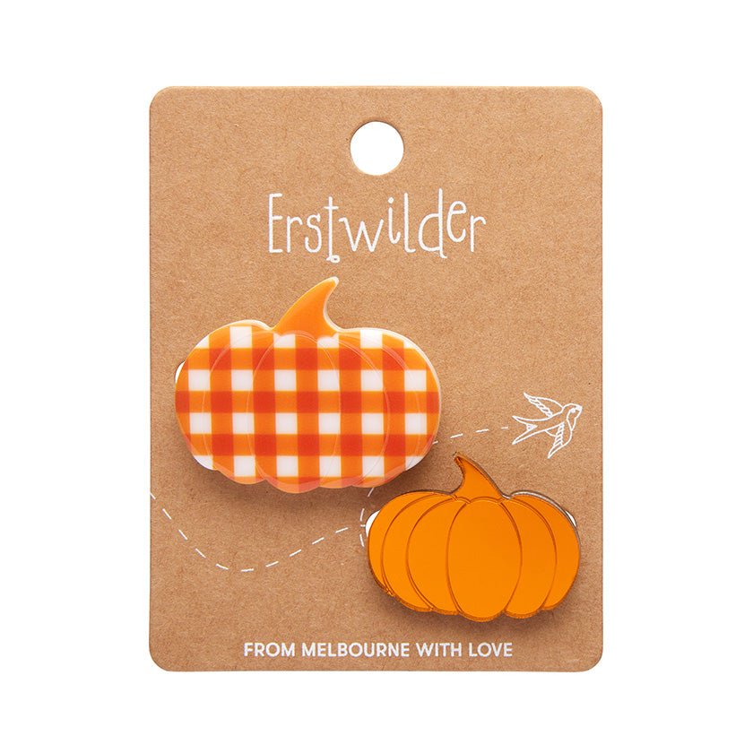Pumpkin Patch Mini Brooch Set - Orange & Orange Gingham - Rockamilly-Jewellery-Vintage