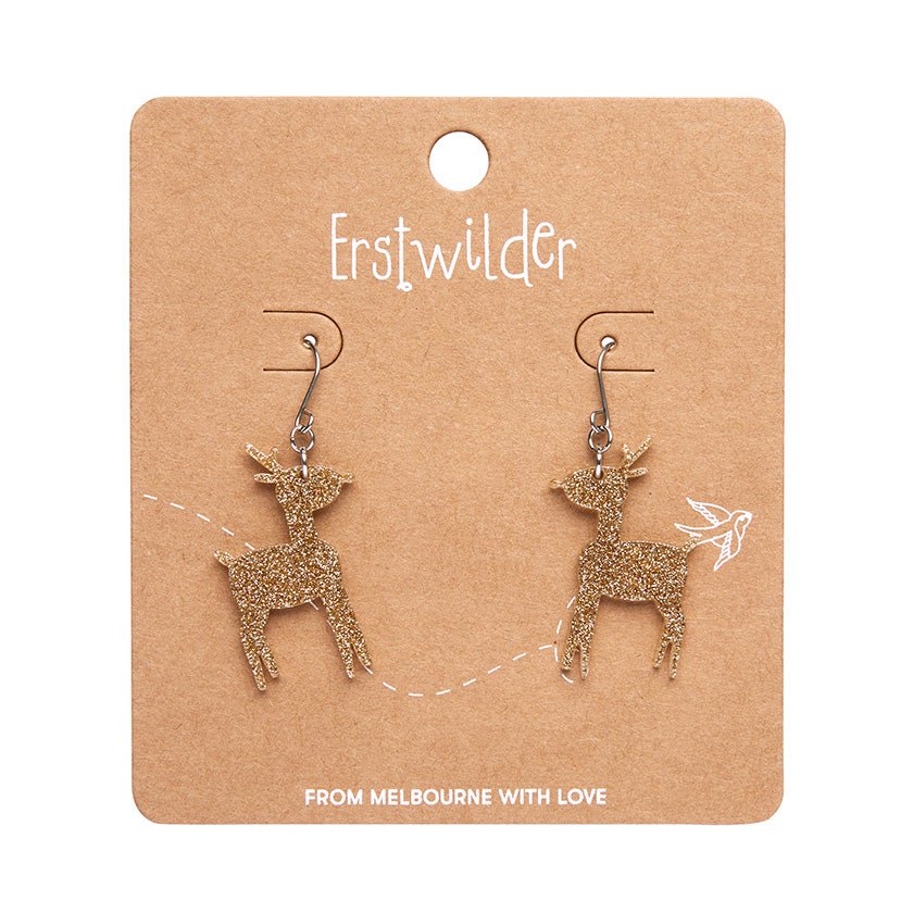 Reindeer Glitter Drop Earrings - Gold - Rockamilly-Jewellery-Vintage