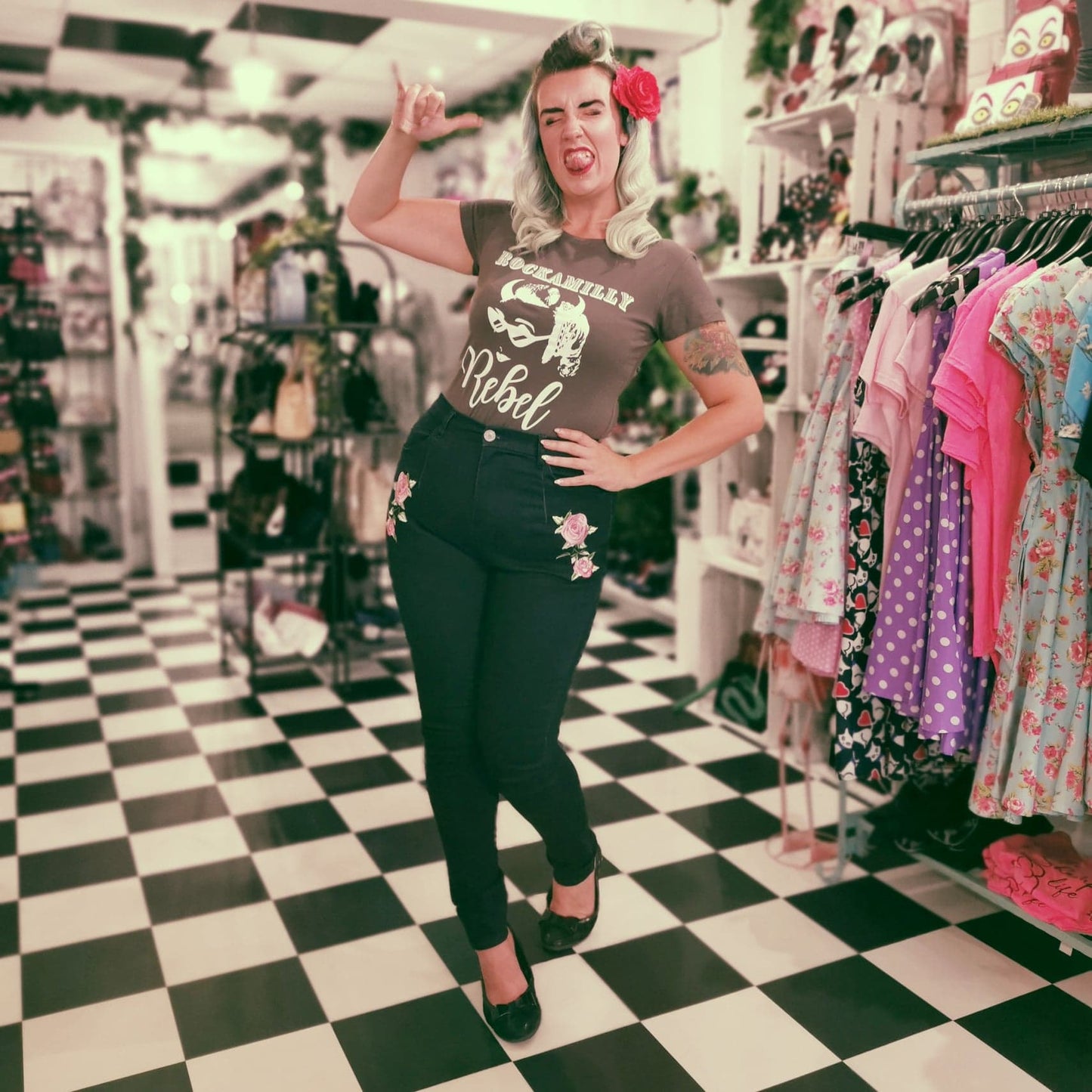 'Rockamilly Rebel' Sweet Charlotte Tee - Rockamilly-Tops-Vintage