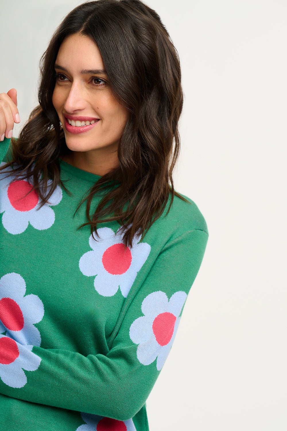 Rowena Jumper - Green Retro Flowers - Rockamilly-Knitwear-Vintage