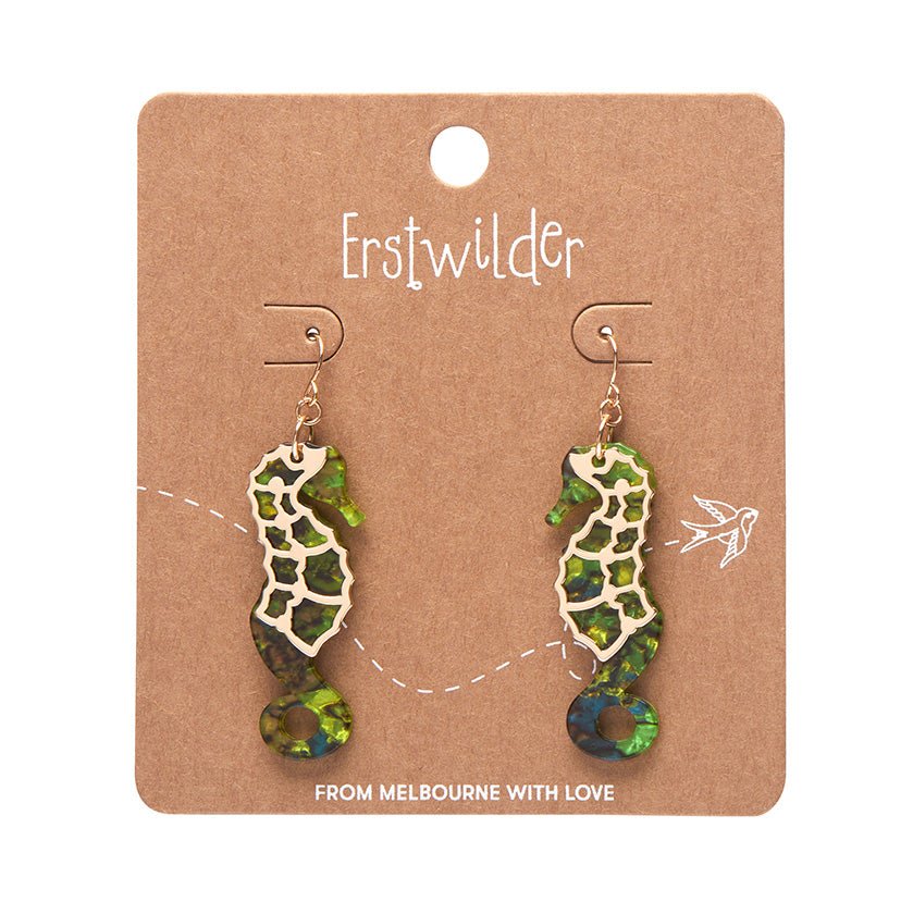 Seahorse Textured Resin Drop Earrings - Green - Rockamilly-Jewellery-Vintage