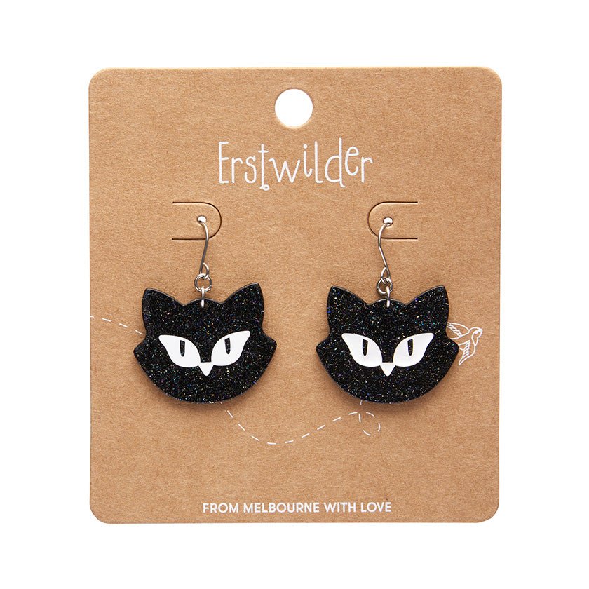 Shadow the Cat Glitter Drop Earrings - Black - Rockamilly-Jewellery-Vintage