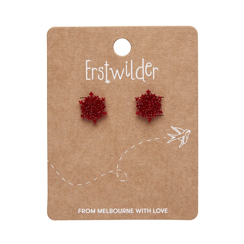 Snowflake Fine Glitter Stud Earrings - Red - Rockamilly-Jewellery-Vintage