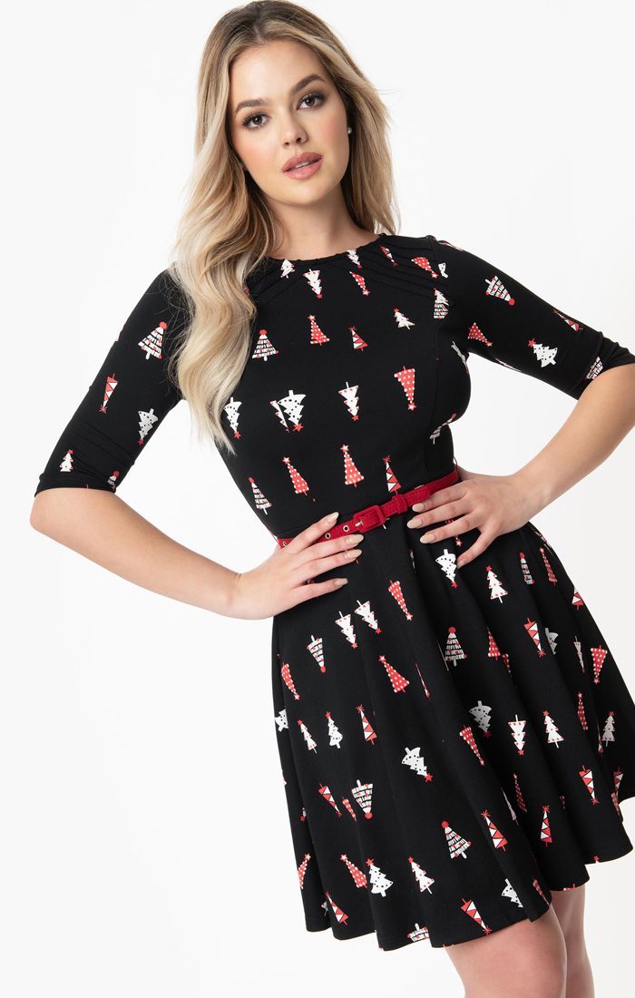 Black Christmas Trees Fit & Flare Stephanie Dress Rockamilly Black Christmas Trees Fit & Flare Stephanie Dress Rockamilly