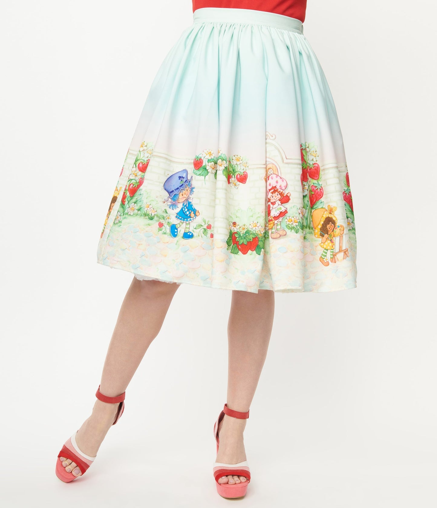 Strawberry Shortcake Garden Party Border Swing Skirt - Rockamilly-Skirts & Shorts-Vintage