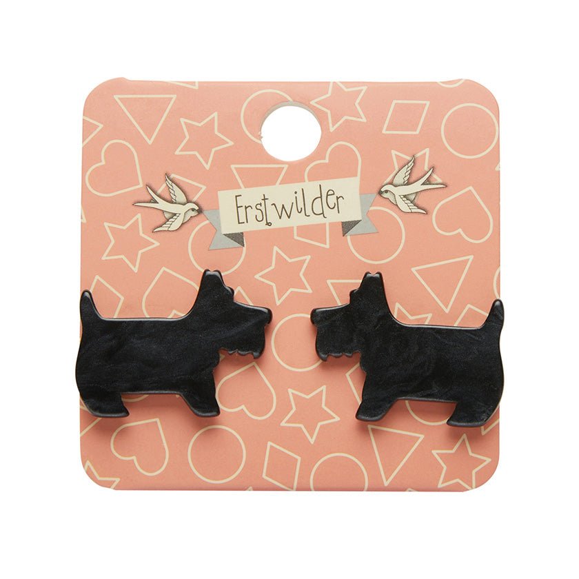 Terrier Ripple Resin Stud Earrings - Black - Rockamilly-Jewellery-Vintage
