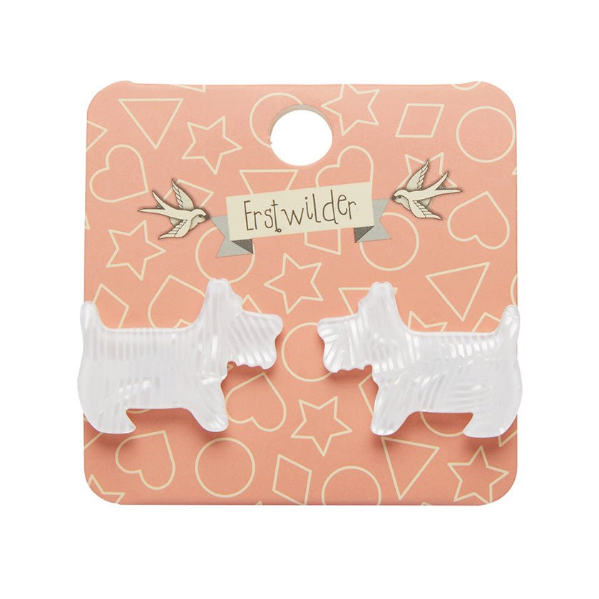 Terrier Textured Resin Stud Earrings - White - Rockamilly-Jewellery-Vintage