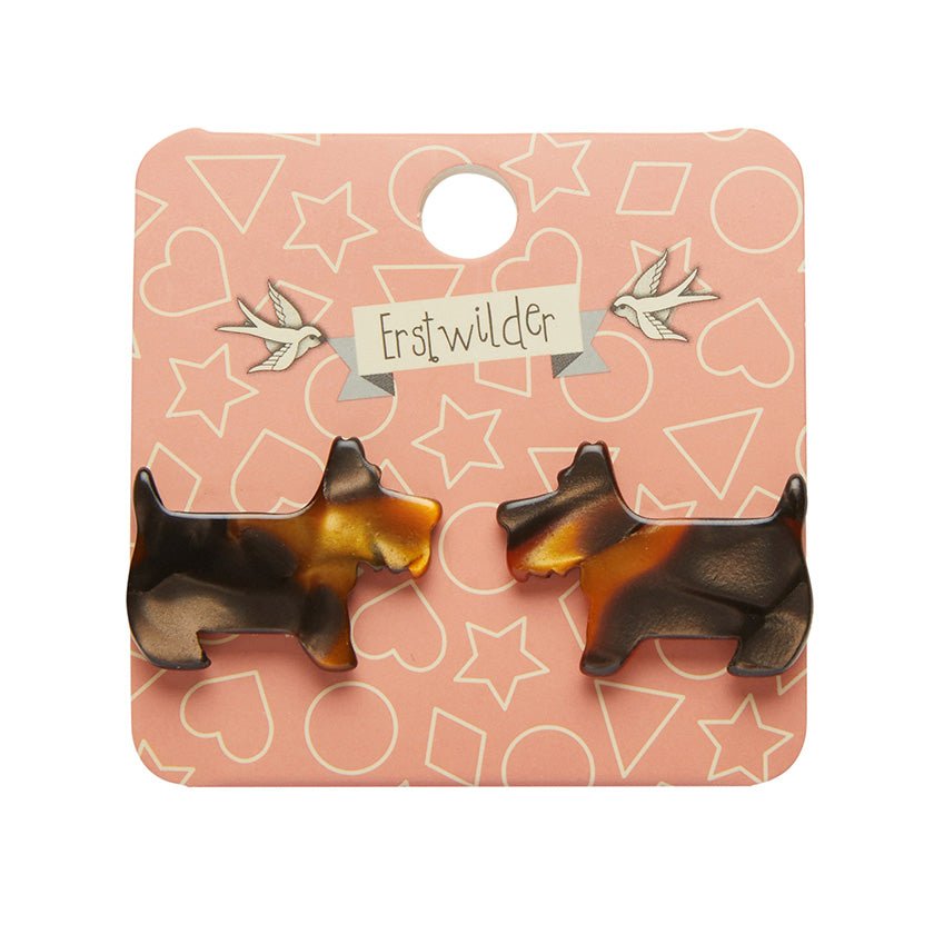 Terrier Tort Resin Stud Earrings - Brown Tort - Rockamilly-Jewellery-Vintage