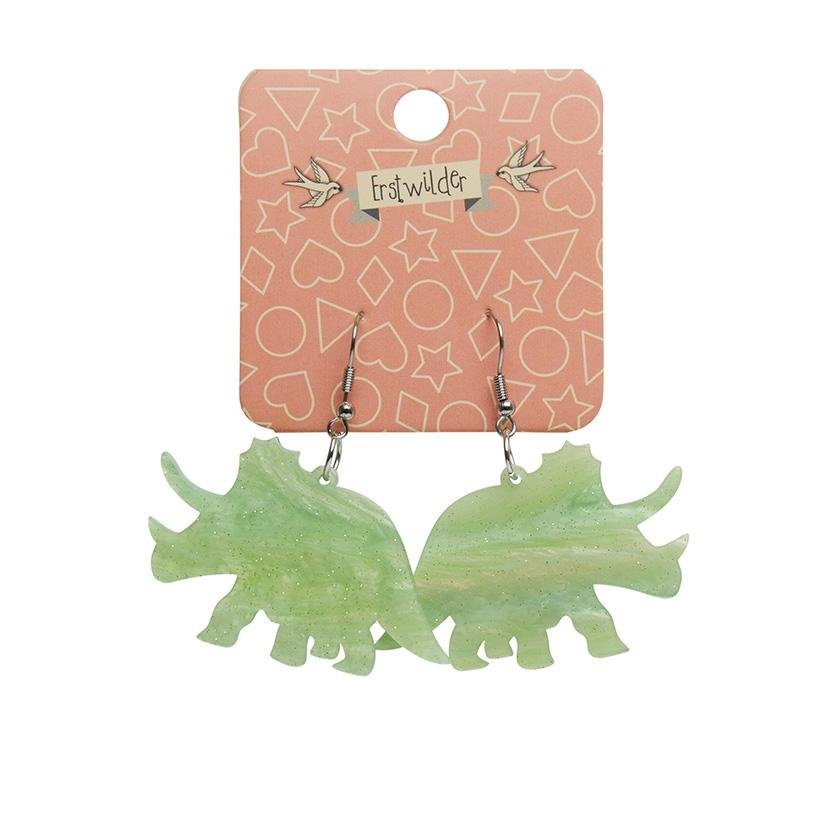 Triceratops Ripple Glitter Resin Drop Earrings - Lime - Rockamilly-Jewellery-Vintage