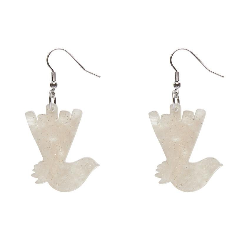 Wagtail Ripple Glitter Resin Drop Earrings - Cream - Rockamilly-Jewellery-Vintage