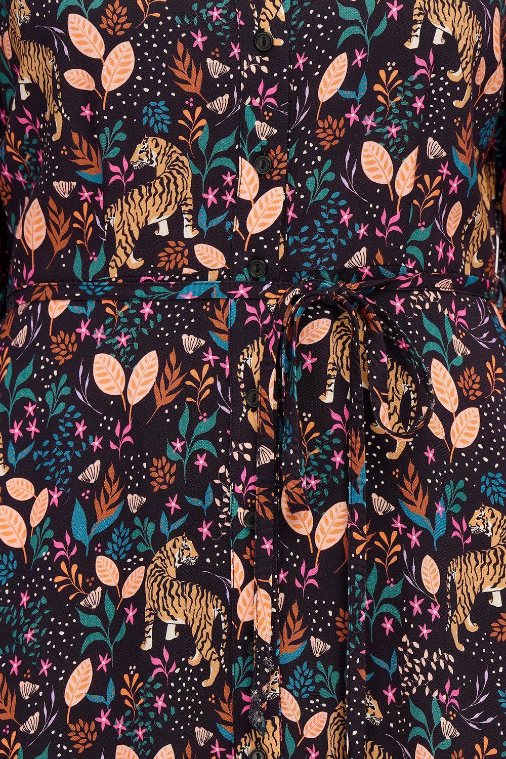 Zadie Shirt Dress - Black & Multi Jungle Tigers - Rockamilly-Dresses-Vintage