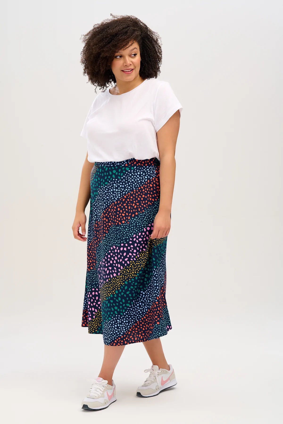 Zora Skirt - Navy, Multi, Painterly Spot Stripe - Rockamilly-Skirts & Shorts-Vintage