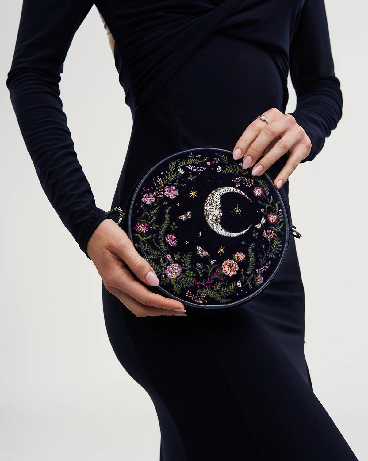Chloe Midnight Garden Embroidered Circle Bag