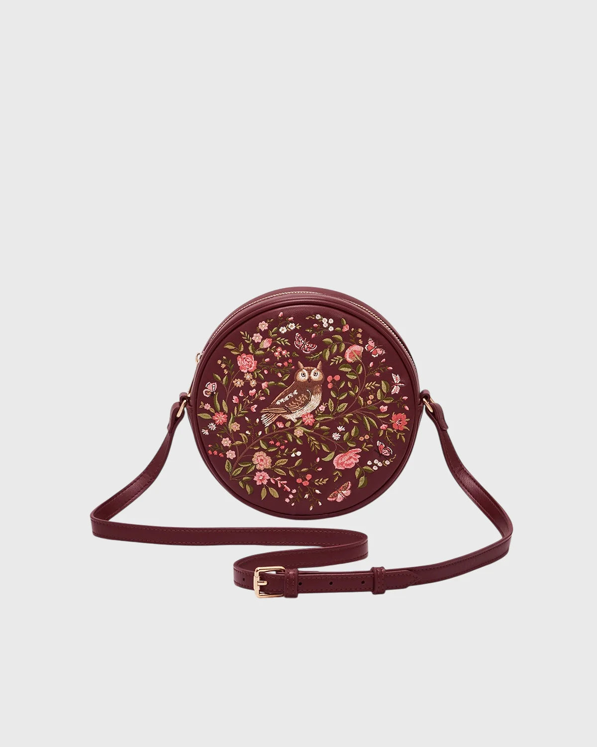 Chloe Owl Embroidered Circle Bag