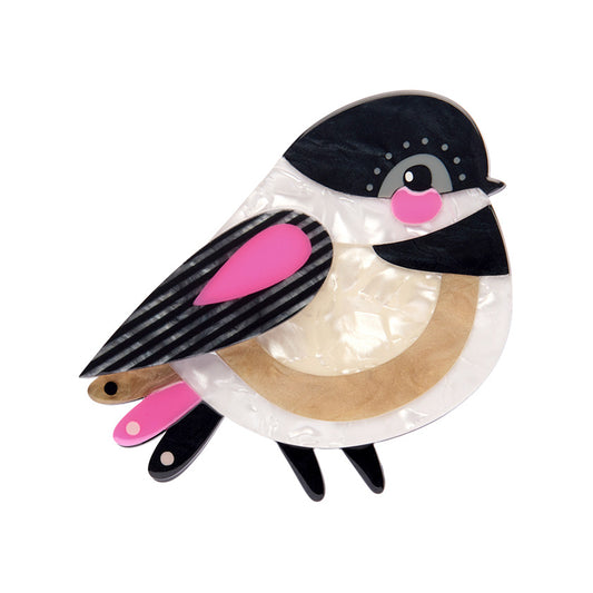 The Chirpy Black-Capped Chickadee Brooch