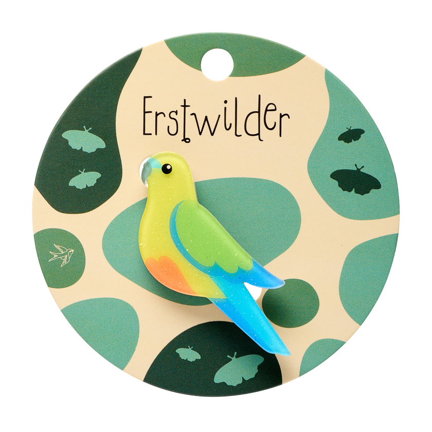 Orange Bellied Parrot Simplified Mini Brooch