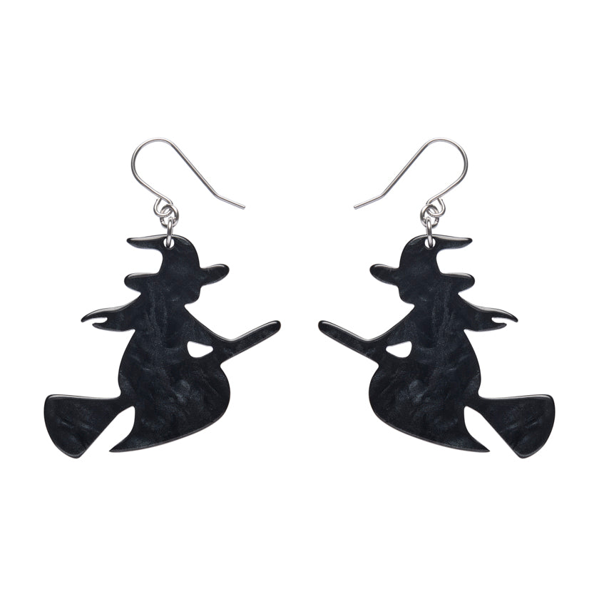 Flying Witch Drop Earrings - Black