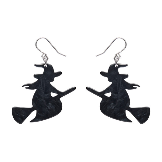 Flying Witch Drop Earrings - Black