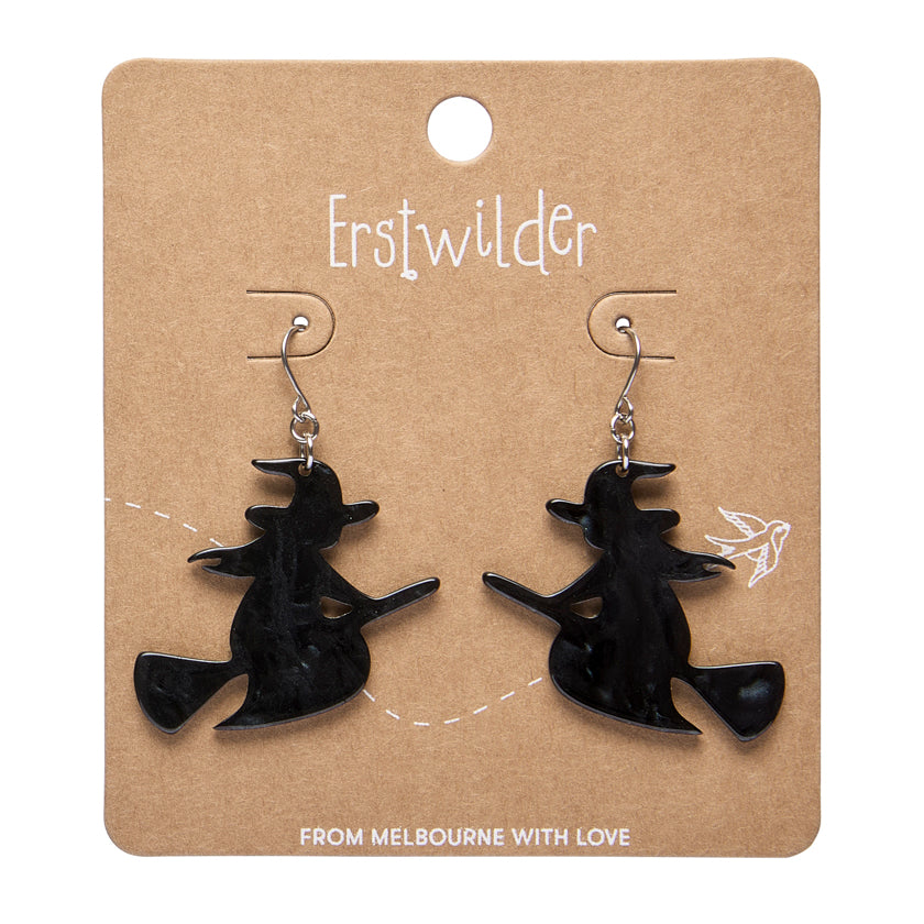 Flying Witch Drop Earrings - Black