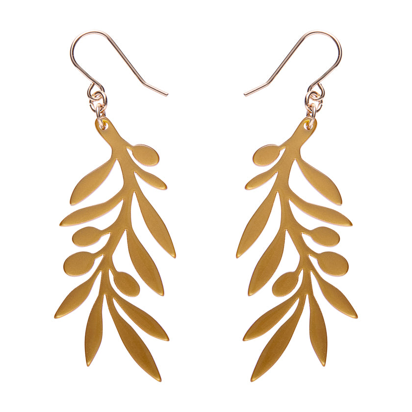 Olive Branch Drop Earrings - Gold