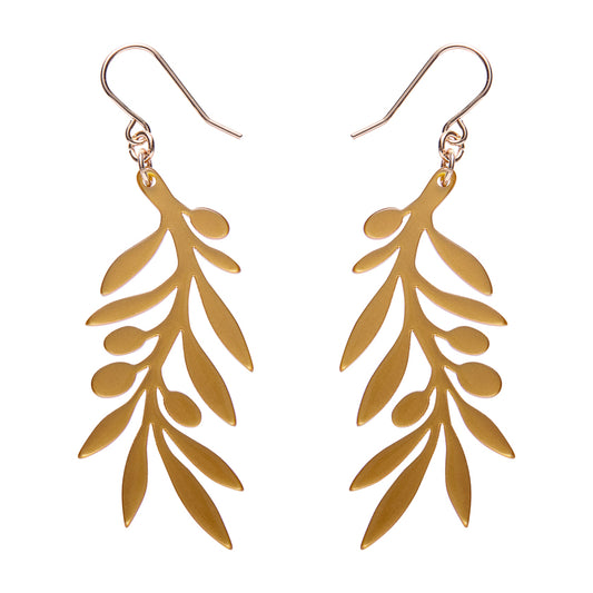 Olive Branch Drop Earrings - Gold