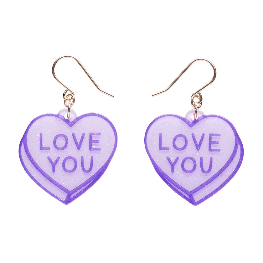 Candy Heart Drop Earrings - Purple