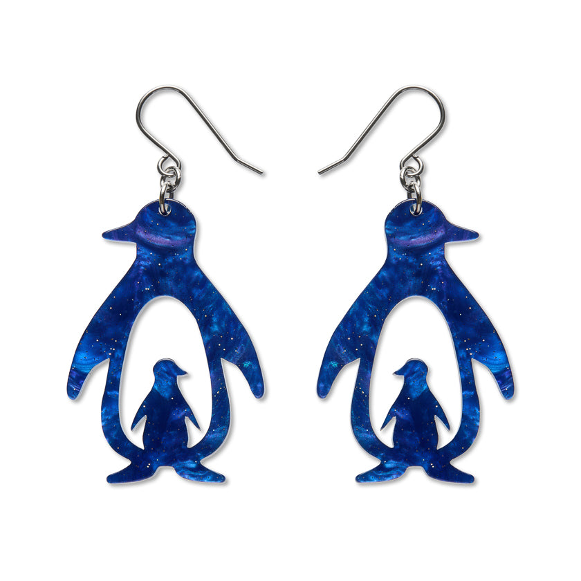 Double Penguin Drop Earrings - Blue