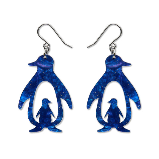 Double Penguin Drop Earrings - Blue