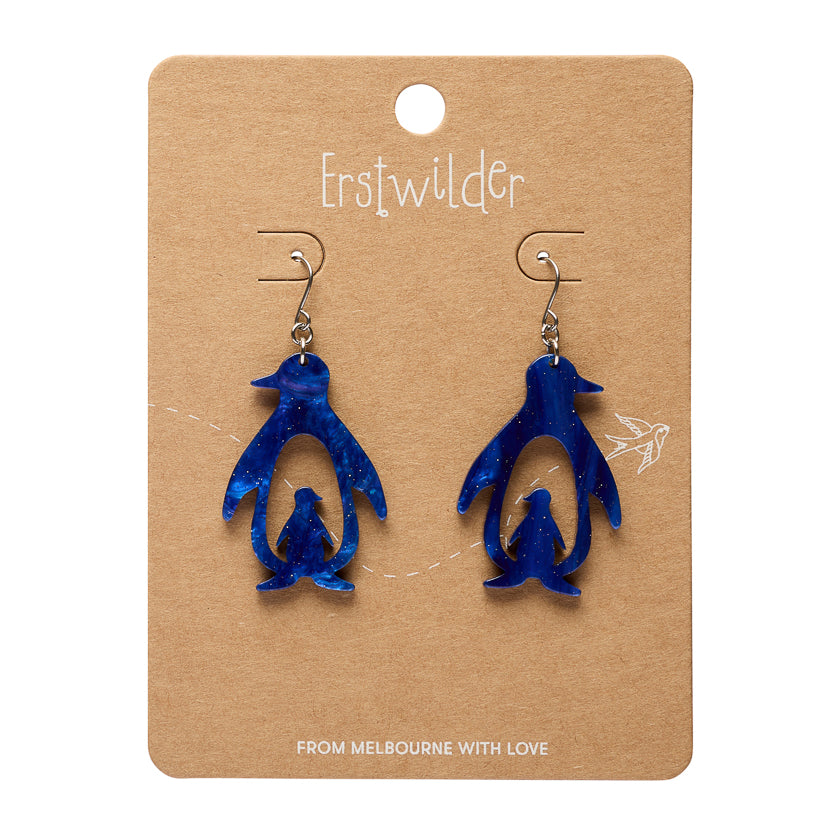 Double Penguin Drop Earrings - Blue