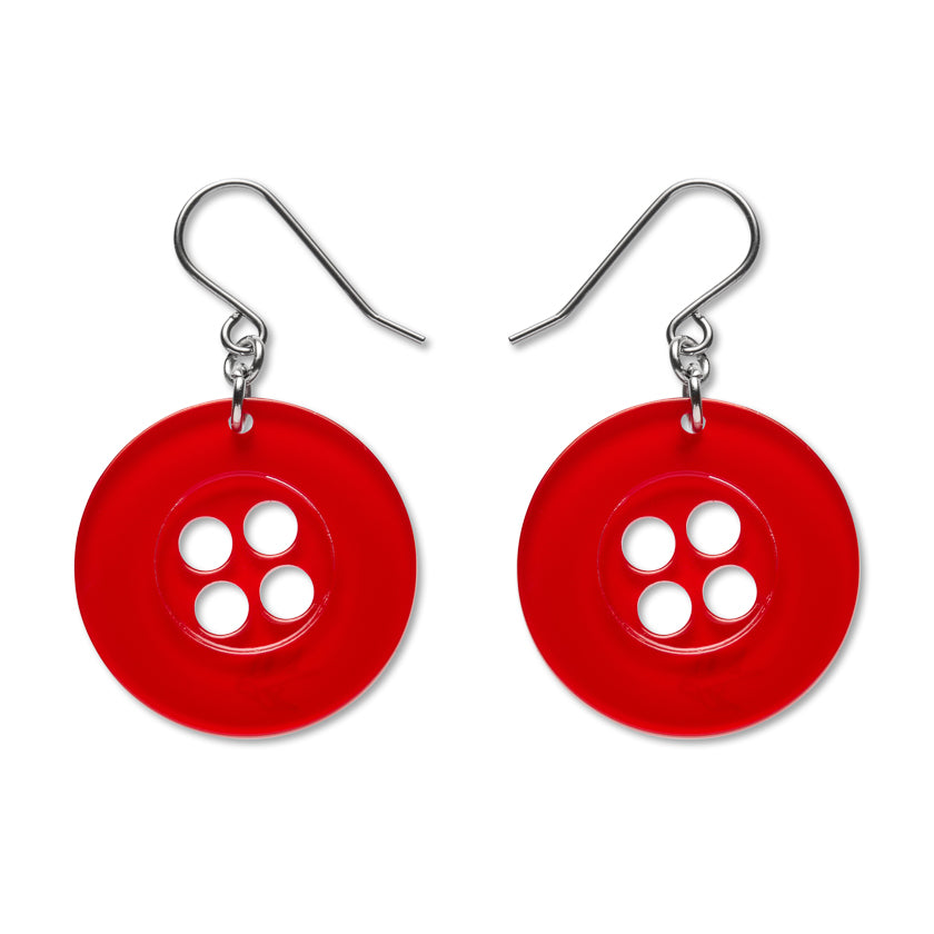 Red Button Drop Earrings - Erstwilder Essentials