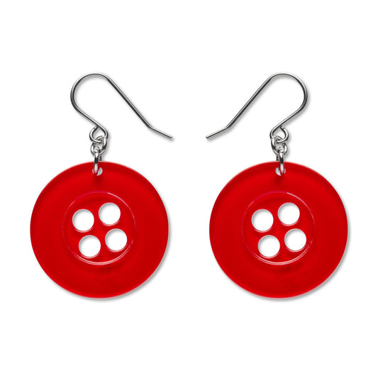 Red Button Drop Earrings - Erstwilder Essentials