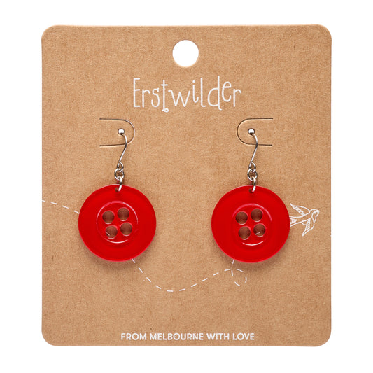 Red Button Drop Earrings - Erstwilder Essentials