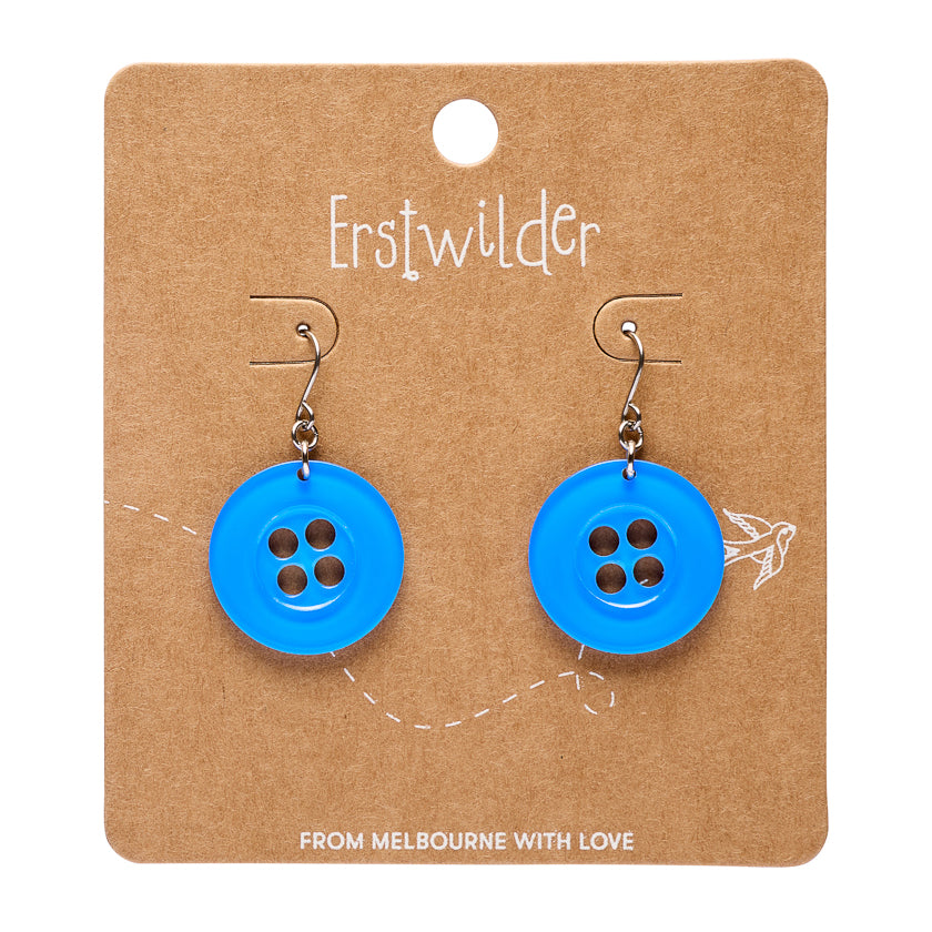 Blue Button Drop Earrings - Erstwilder Essentials