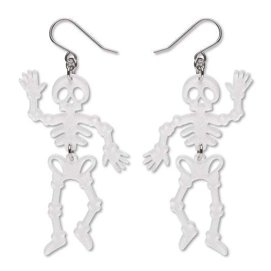 Dancing Skeletons Drop Earrings - White