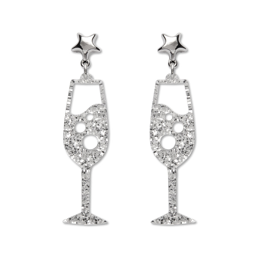 Champagne Bubbles Drop Earrings - Silver