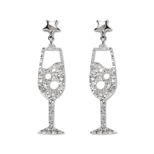 Champagne Bubbles Drop Earrings - Silver