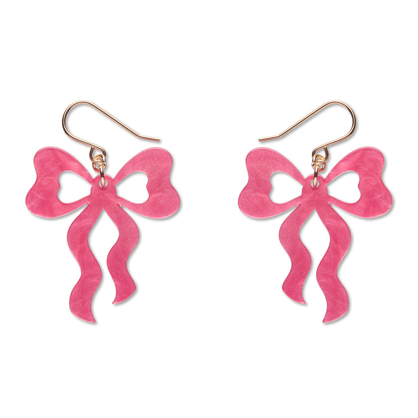 Bow Drop Earrings - Pink