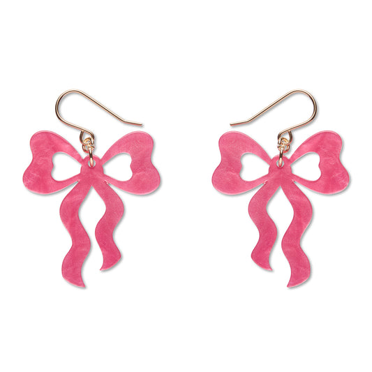 Bow Drop Earrings - Pink