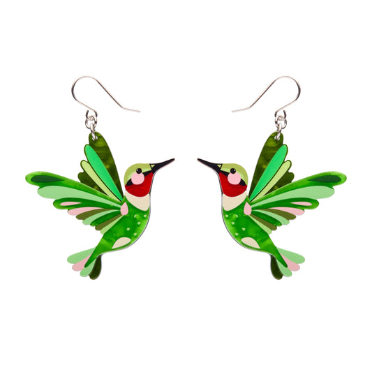 The Riveting Ruby-Throated Hummingbird Drop Earrings