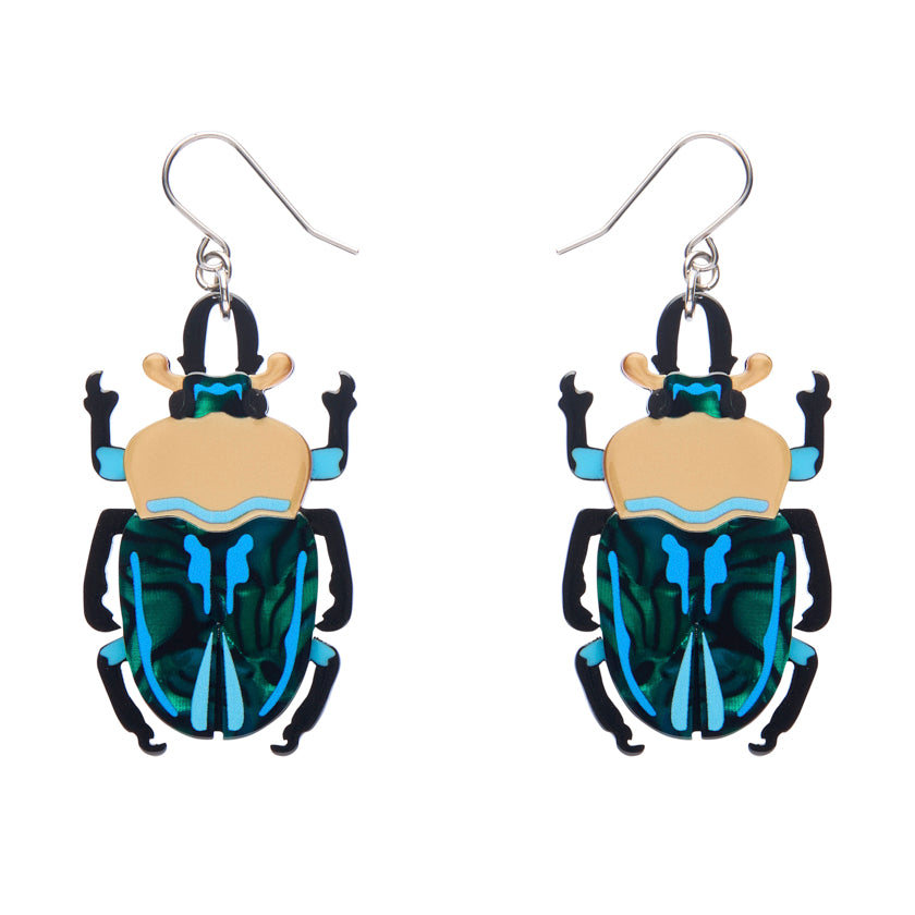 Ruby the Rainbow Stag Beetle Earrings